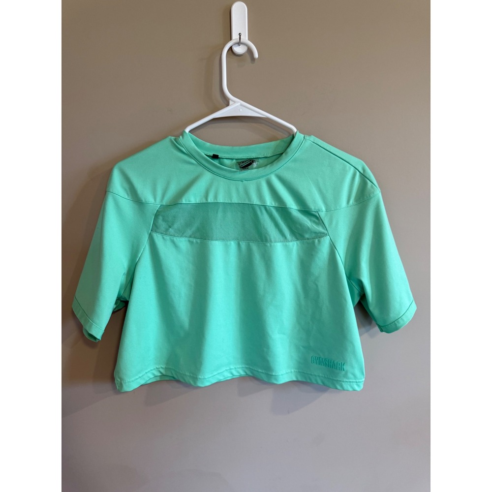 Gymshark Mint Green Mesh Panel Cropped Athletic T Shirt Top Women's Size S